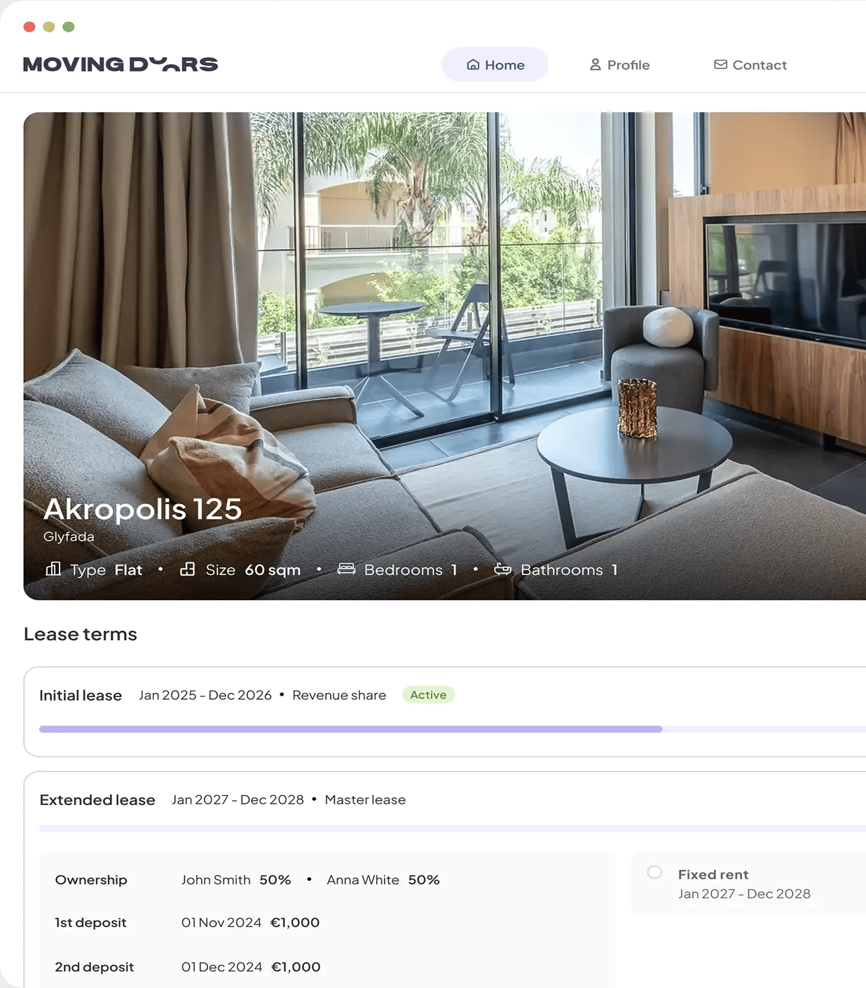 Landlord portal preview with listing and lease terms