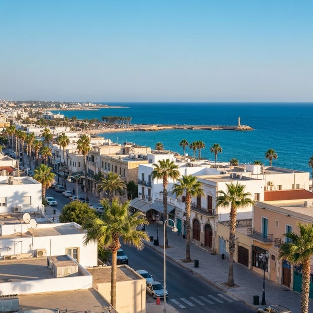 Scenic waterfront promenade of Larnaca, Cyprus